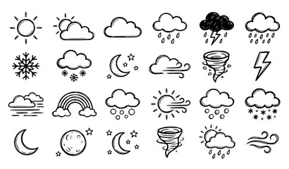 Fototapeta premium Set of Doodle Weather Icons ‎