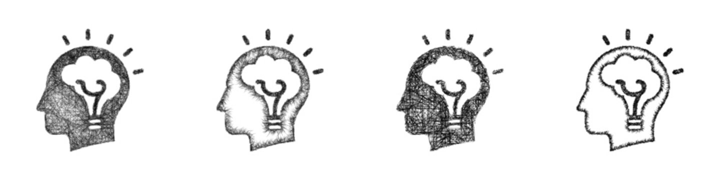Black and white sketch creative mind logo design set