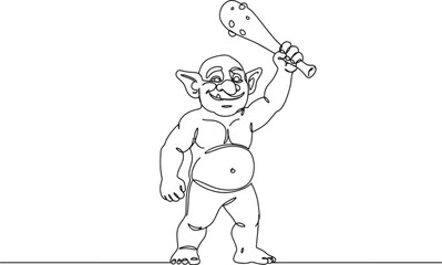 Fototapeta premium A cartoon troll character holding a club, ready to attack with a grin.