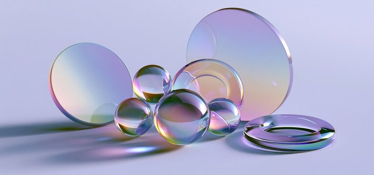 3D Abstract Bubbles and Spheres with Iridescent Colors