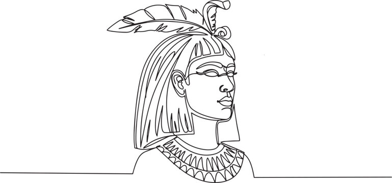 Elegant Egyptian Queen Portrait - A Minimalist Line Art Illustration.