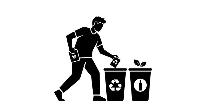 Man recycling trash in a recycling bin