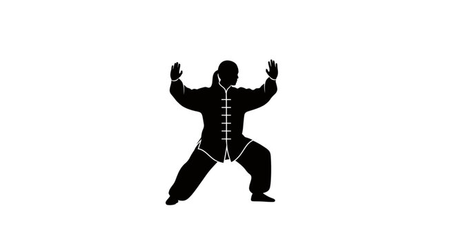 Black silhouette of a man practicing kung fu