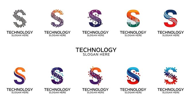 Abstract S letter technology logos with digital and circuit board designs