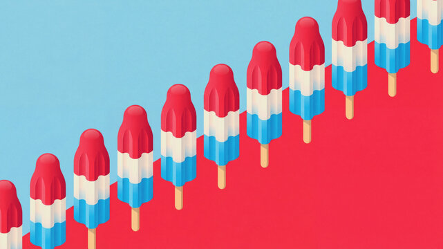 Red white blue rocket ice popsicles row summer 4th July patriotic celebration treat