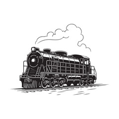 Vintage steam locomotive vector illustration with smoke on tracks for transportation and travel design © Zulfa