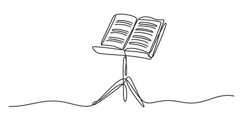 Continuous line drawing Music sheet stand, music stand with book, sheet music holder, black line art © SHANTO