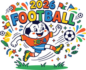 Fototapeta premium Vibrant cartoon soccer player kicking ball 2026