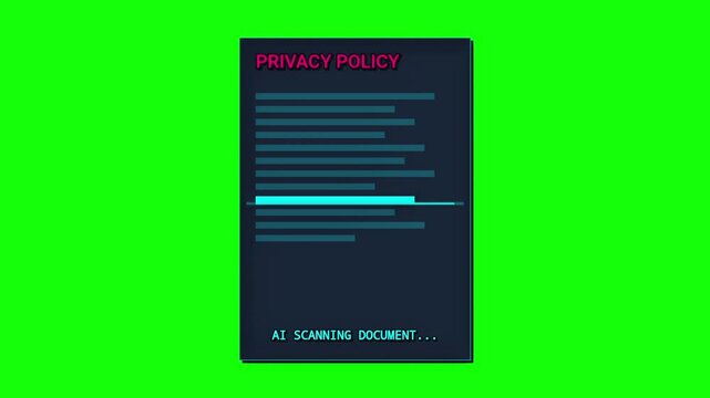 AI scanning privacy policy document on green screen background