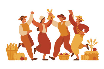 Naklejka premium Autumn Harvest Festival Celebration People Vector Illustration