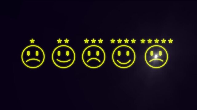 Customer feedback rating scale with animated smiley faces and star