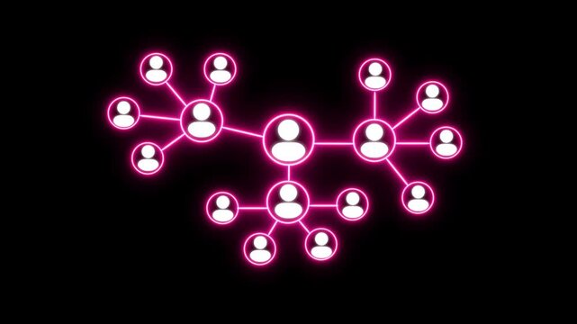 Neon social network connection diagram animation on black background