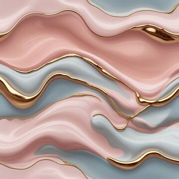 Abstract seamless fluid art texture with pastel pink and liquid gold ripples