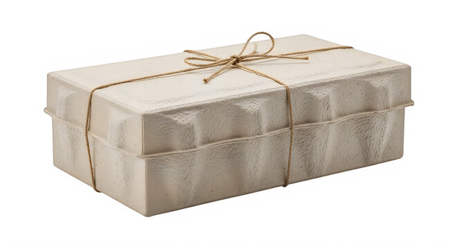Small rectangular cardboard box tied with rustic twine string isolated on transparent background, illustration