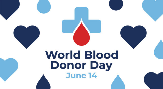 World blood donor day awareness campaign with heart and medical cross