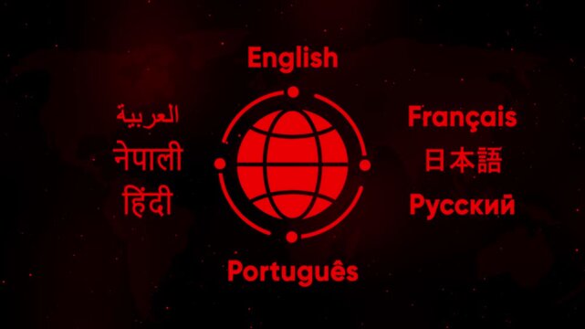 Global communication concept: multilingual globe animation