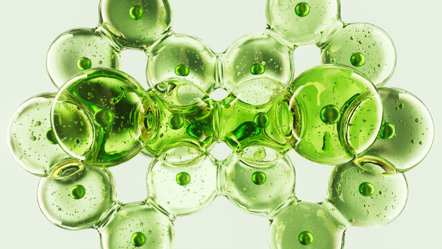 Abstract green gel bubbles with liquid texture