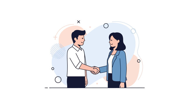 Businessman and woman shaking hands.
