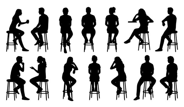 Male and female bar stool sitting silhouettes vector people collection