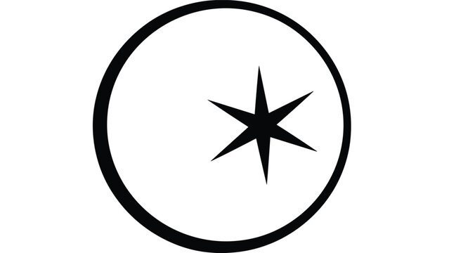 Minimalist black and white graphic design of a circle containing a sharp six-pointed star, suitable for logo concepts or symbols.