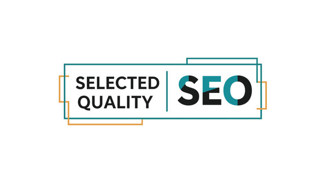 Modern logo for selected quality SEO is designed within a rectangular frame with thin intersecting lines and a stylish green color.