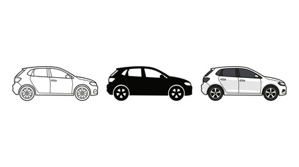 Fototapeta premium Three different artistic interpretations of a car including solid outline and silhouette styles