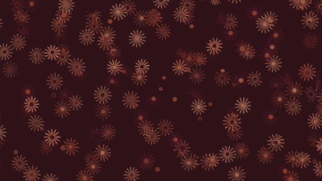 Dark red pattern of many stylized suns and dots scattered across a deep maroon background for dramatic wallpaper design and creative textures.
