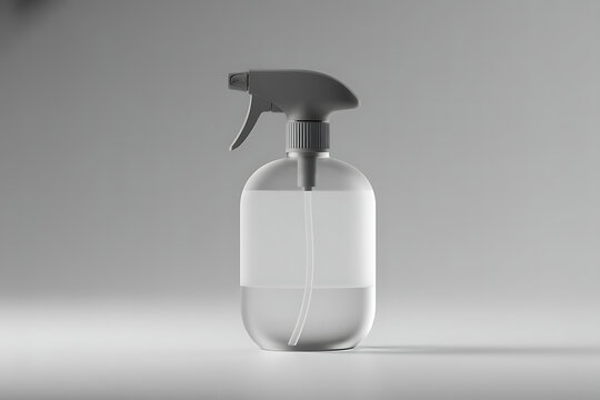 Clear spray bottle with black nozzle, half-filled with liquid sprayer transparent bottle