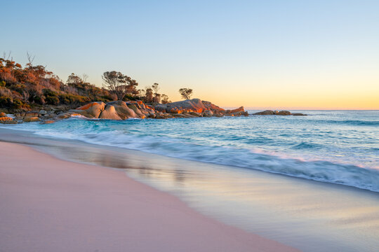 Aerial view over the Bay of fires tasmania