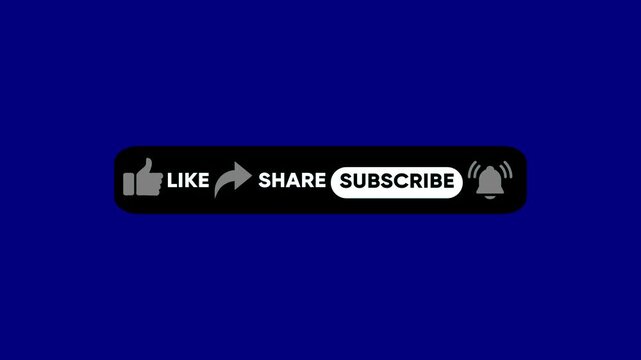 Social media engagement button overlay: like, share, and subscribe animation