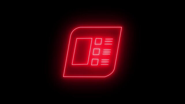 Neon glowing icon of a document or list with checkboxes on a dark background, digital interface element, ui design concept.