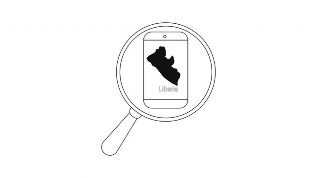 Magnifying glass over smartphone displaying map of Peru.