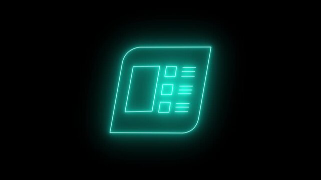 Neon glowing icon of a document or list with checkboxes on a dark background, digital interface element, ui design concept.