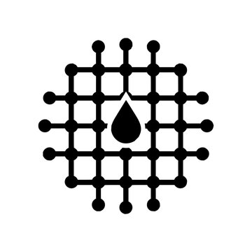 Black grid with circular nodes and a central teardrop shape in a minimalist vector design style image