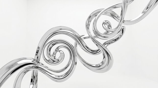 Metallic silver scroll, twisted wave, decorative border, ornate design element isolated on Transparent Background