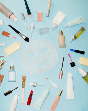 Beauty skincare beauty facemask with makeup and beauty products