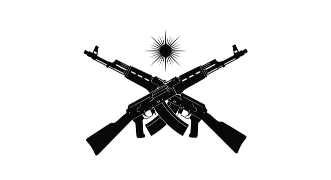 Crossed assault rifles with starburst black silhouette