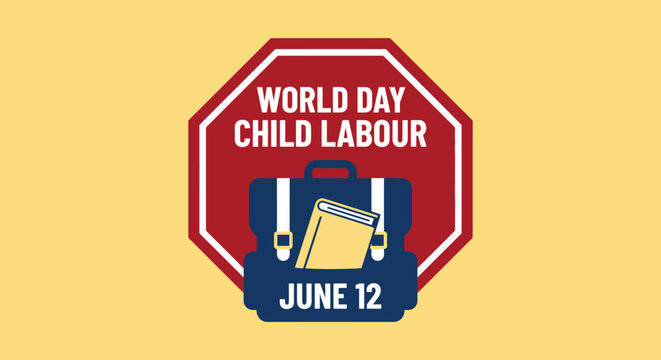 World day against child labour awareness illustration with stop sign