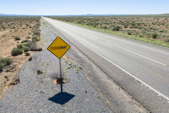 Floodway warning sign. Broken Hill. South Australia.