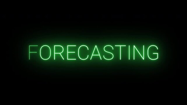 Flickering neon green glowing forecasting sign animated black background.