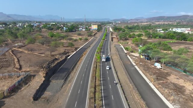 Mumbai Agra Highway aerial drone view Maharashtra India
National Highway 160 Mumbai Agra Road aerial photography