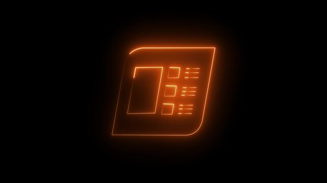 Neon glowing icon of a document or list with checkboxes on a dark background, digital interface element, ui design concept.