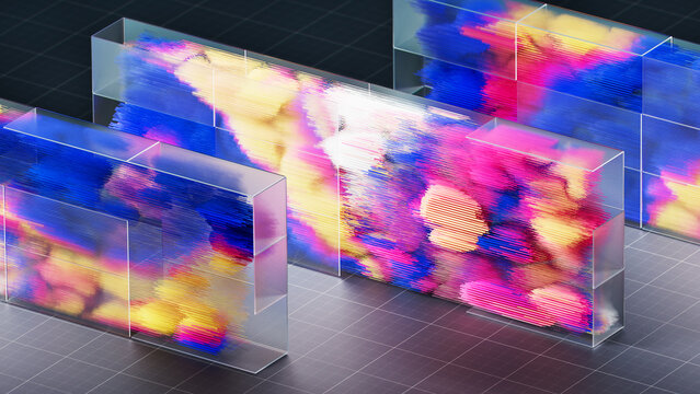Streaming data inside transparent glass blocks