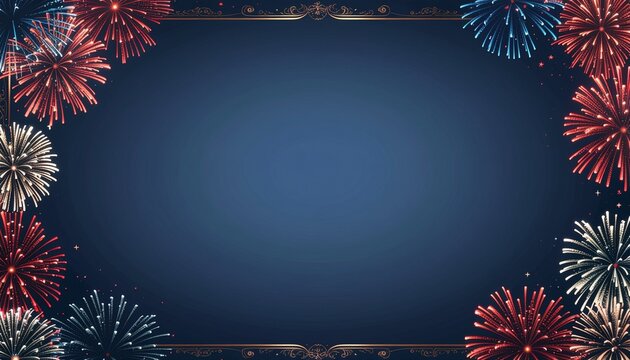 Fireworks frame with dark copy space for July 4 event poster