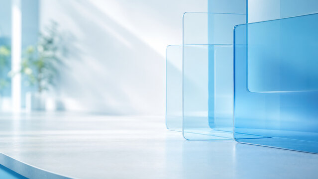 Healthcare app hero image background with blue translucent panels and