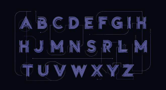 Abstract Technical Alphabet with Blueprint Style Lines