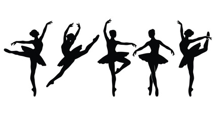 Ballerina silhouettes in various poses a black and white graphic design ballet dancer dancers dance silhouette black and white monochrome figure figures pose art artwork illustration vector © FOR YOU