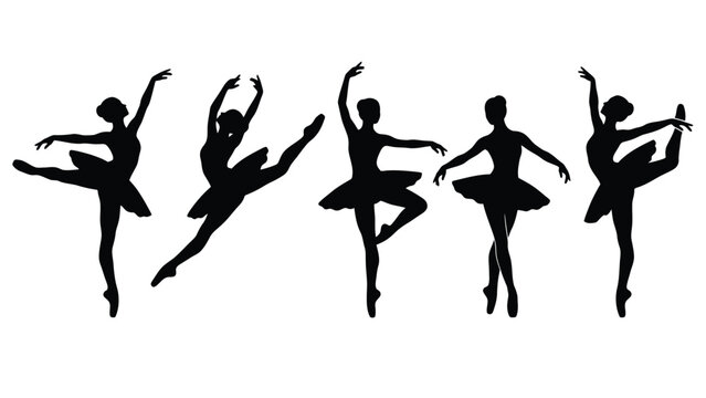 Ballerina silhouettes in various poses a black and white graphic design ballet dancer dancers dance silhouette black and white monochrome figure figures pose art artwork illustration vector