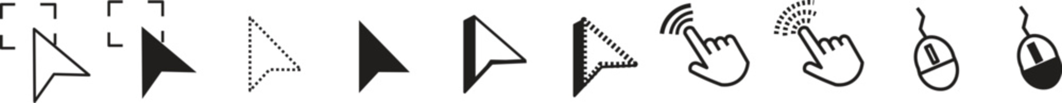 Click cursor set icon, arrow and hand pointer, computer cursor mouse. Flat cursor icon set featuring computer mouse pointers. mouse click symbols, rank title inspired vector illustration for user inte