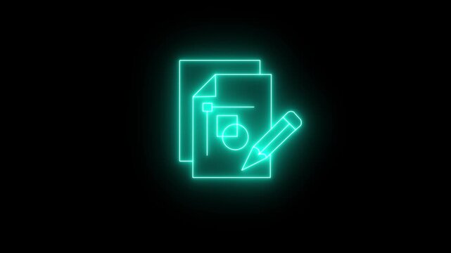 Neon glowing icon of a document or list with checkboxes on a dark background, digital interface element, ui design concept.